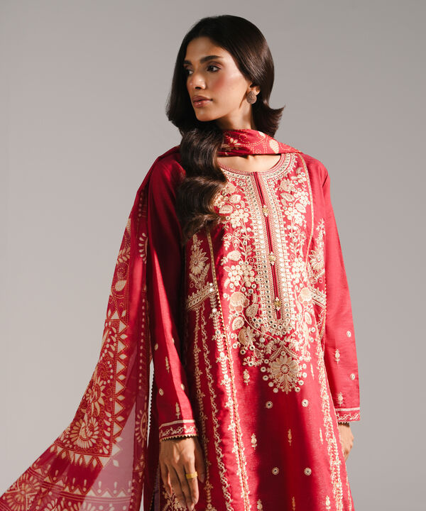 3 Piece - Embroidered Cotton Suit