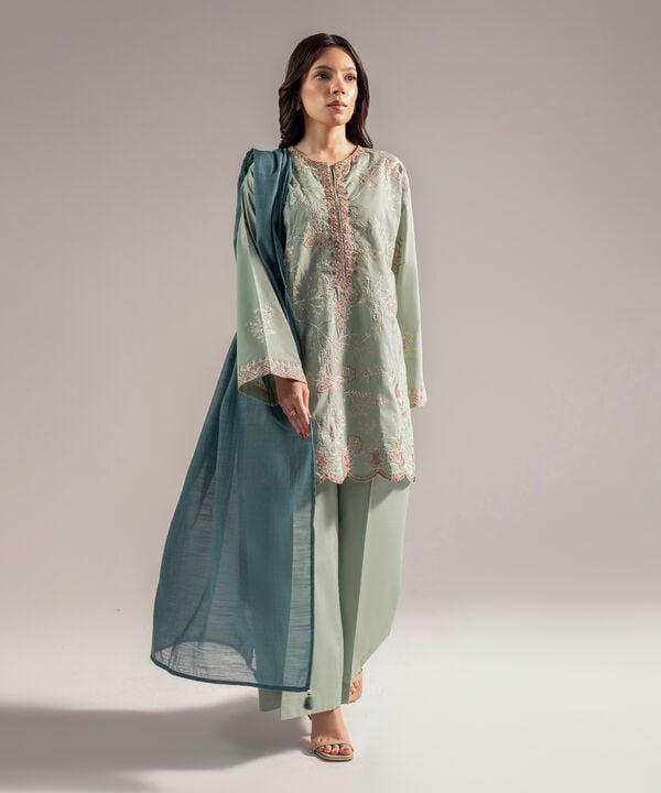 3 Piece - Embroidered Cambric Suit
