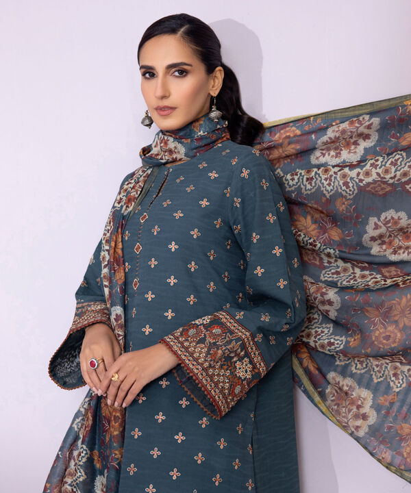 3 Piece - Embroidered Raw Silk Suit