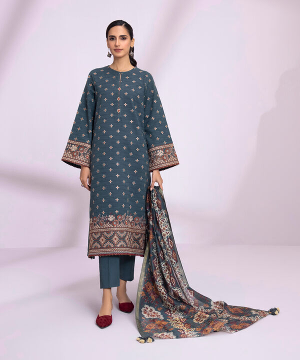 3 Piece - Embroidered Raw Silk Suit