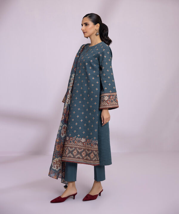 3 Piece - Embroidered Raw Silk Suit