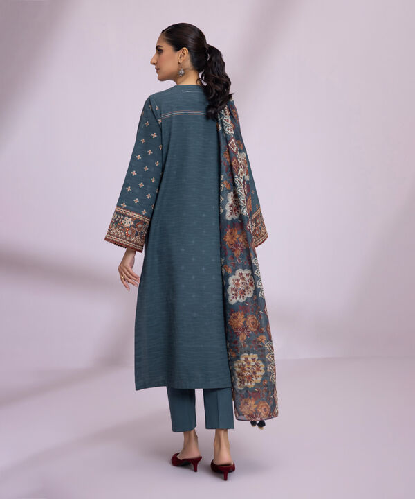 3 Piece - Embroidered Raw Silk Suit