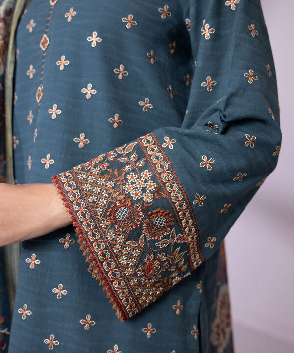3 Piece - Embroidered Raw Silk Suit