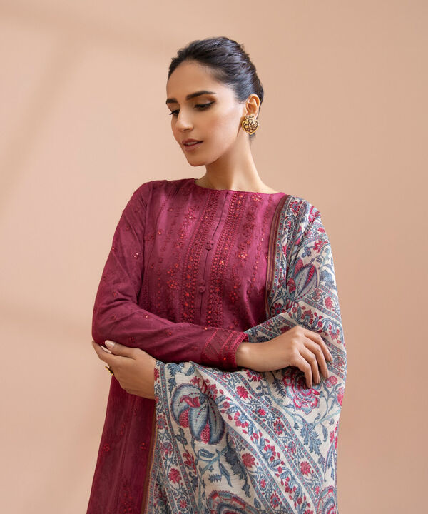 3 Piece - Embroidered Raw Silk Suit