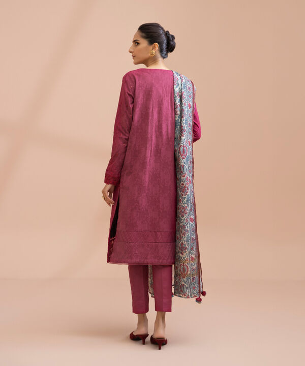 3 Piece - Embroidered Raw Silk Suit