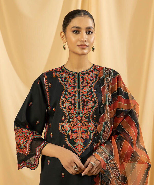 3 Piece - Embroidered Raw Silk Suit