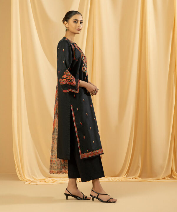 3 Piece - Embroidered Raw Silk Suit