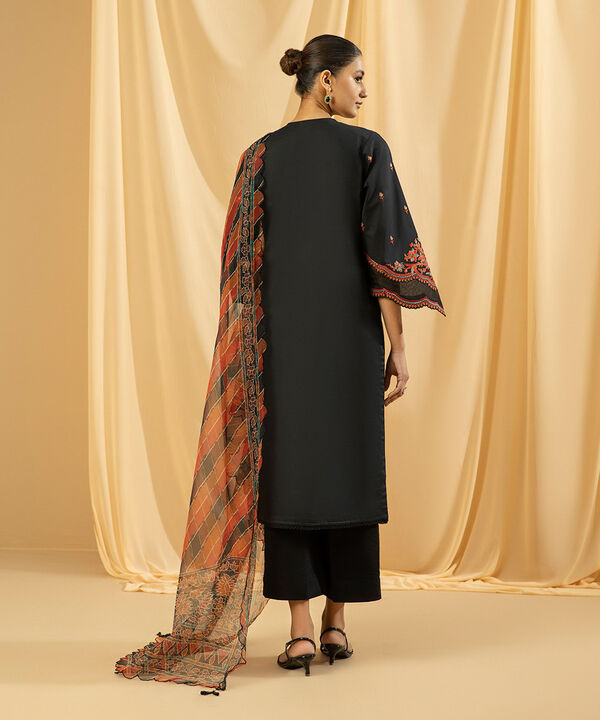 3 Piece - Embroidered Raw Silk Suit