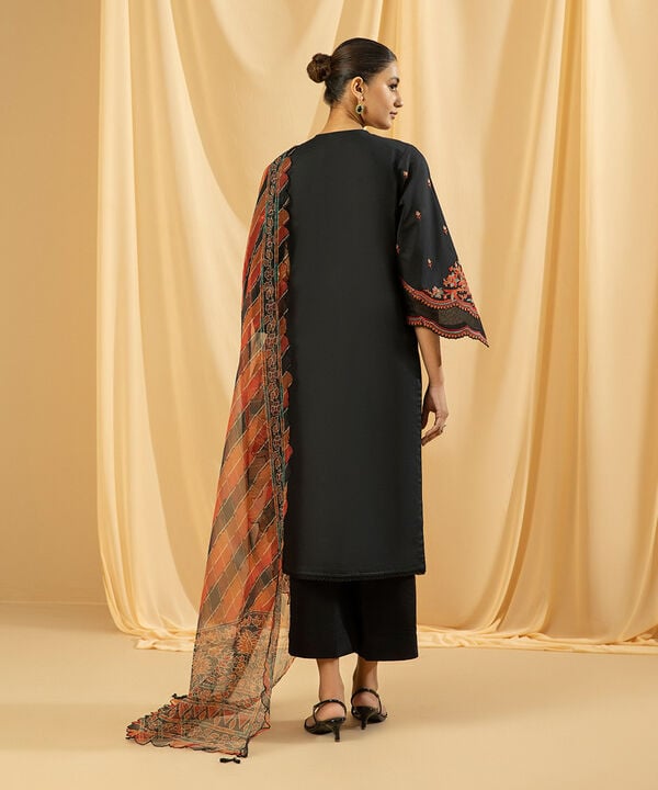 3 Piece - Embroidered Raw Silk Suit