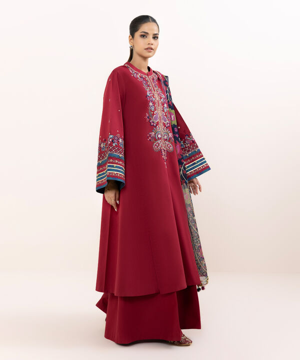 3 Piece - Embroidered Raw Silk Suit