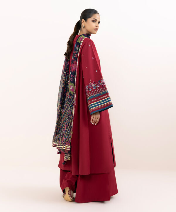 3 Piece - Embroidered Raw Silk Suit