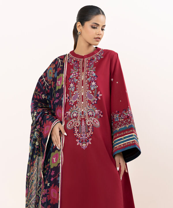 3 Piece - Embroidered Raw Silk Suit