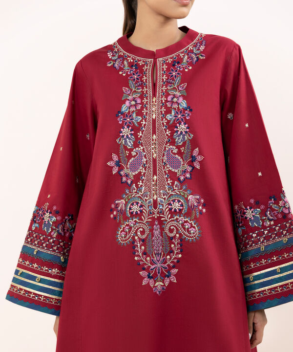 3 Piece - Embroidered Raw Silk Suit