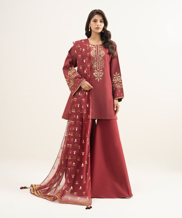 3 Piece - Embroidered Zari Lawn Suit