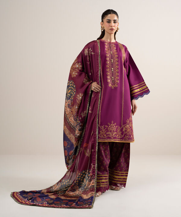 3 Piece - Embroidered Dobby Suit