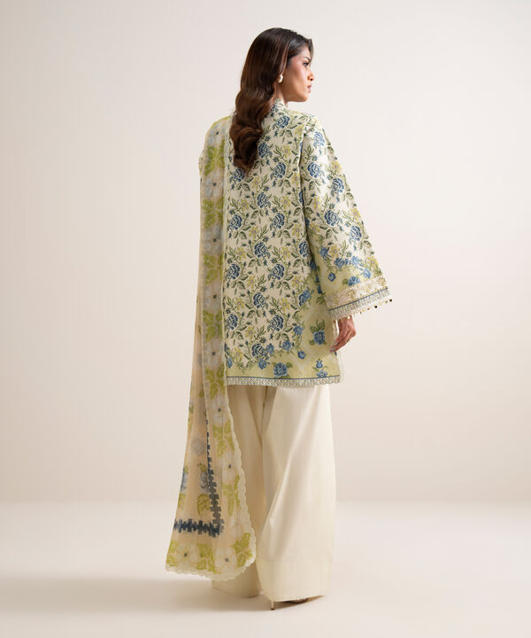 3 Piece - Embroidered Zari Cotton Suit