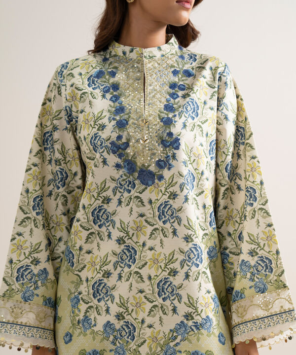 3 Piece - Embroidered Zari Cotton Suit