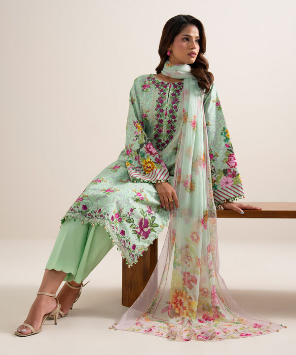 3 Piece - Embroidered Zari Cotton Suit