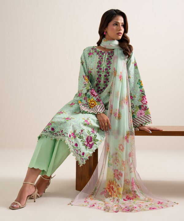 3 Piece - Embroidered Zari Cotton Suit