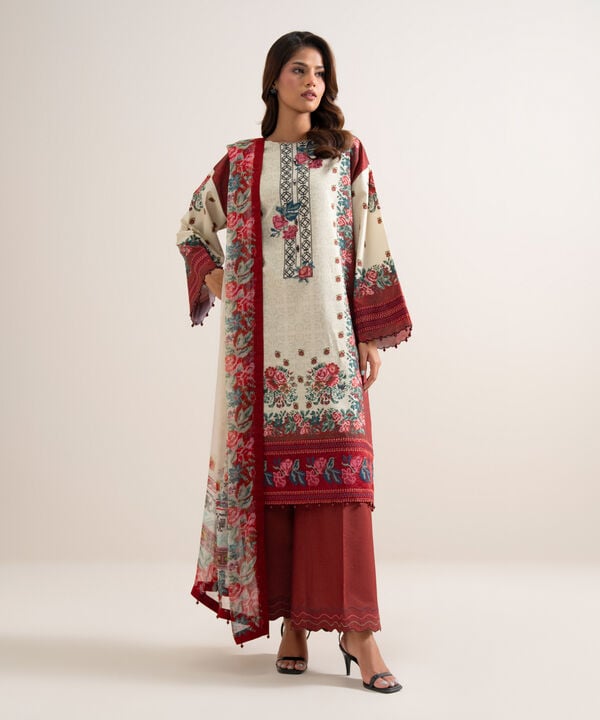 3 Piece - Embroidered Zari Cotton Suit
