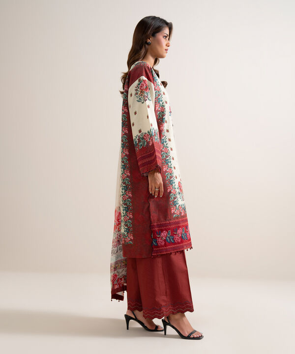 3 Piece - Embroidered Zari Cotton Suit