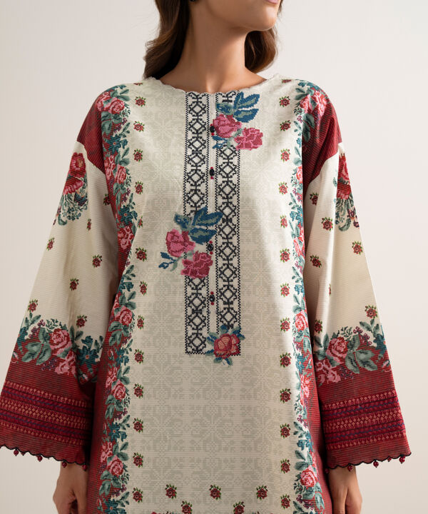 3 Piece - Embroidered Zari Cotton Suit