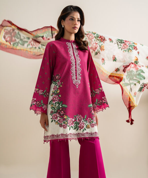 3 Piece - Embroidered Zari Cotton Suit