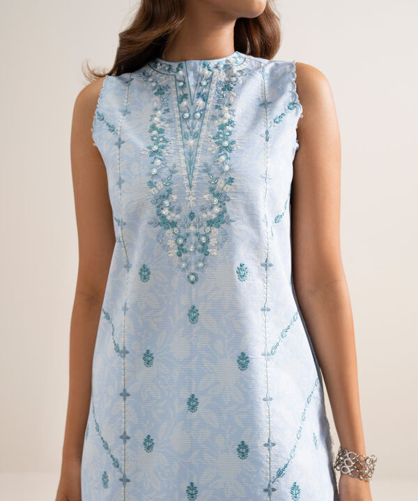 3 Piece - Embroidered Zari Cotton Suit