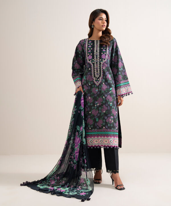3 Piece - Embroidered Zari Cotton Suit