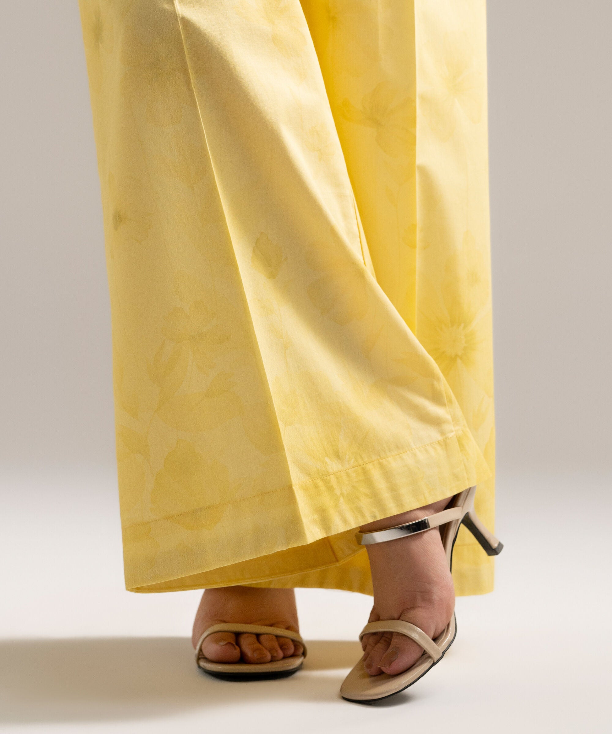 Women's RTW Cambric Printed Pale Yellow Flared Pants