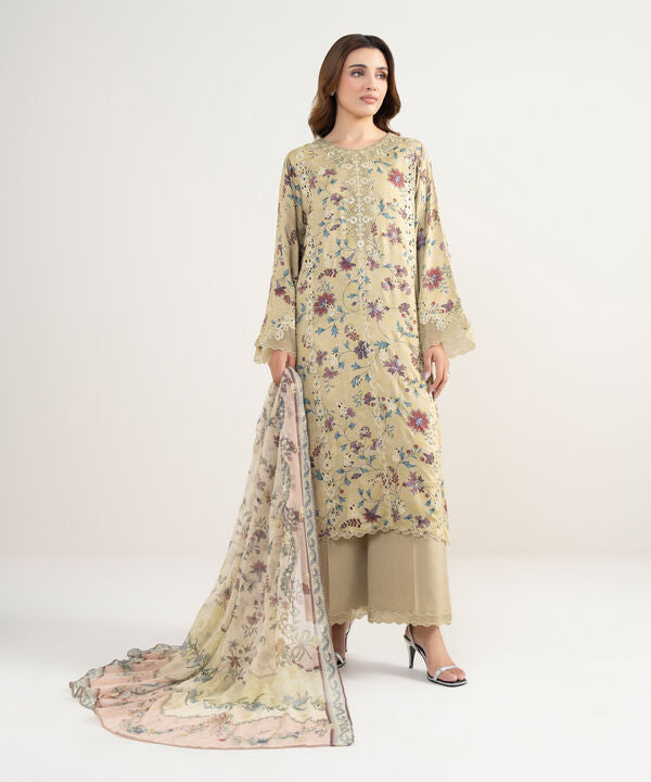 3 Piece - Embroidered Satin Suit