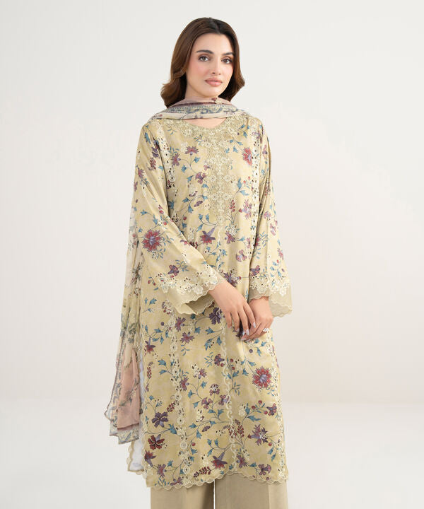 3 Piece - Embroidered Satin Suit