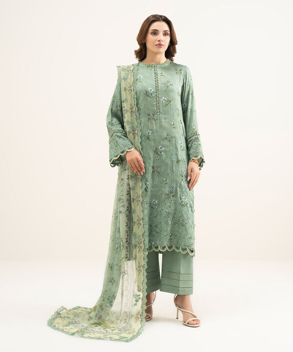 3 Piece - Embroidered Satin Suit