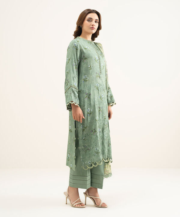 3 Piece - Embroidered Satin Suit