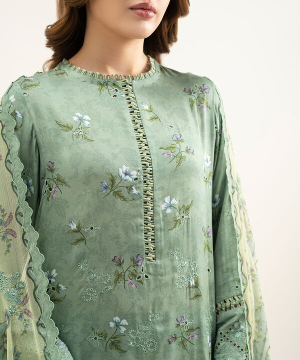 3 Piece - Embroidered Satin Suit