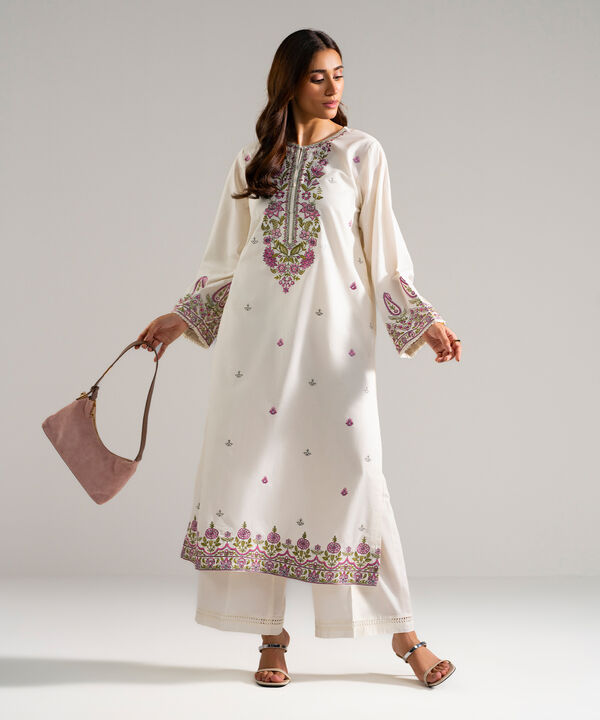 2 Piece - Embroidered Cambric Suit