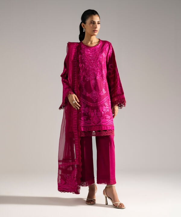 3 Piece - Embroidered Crosshatch Suit