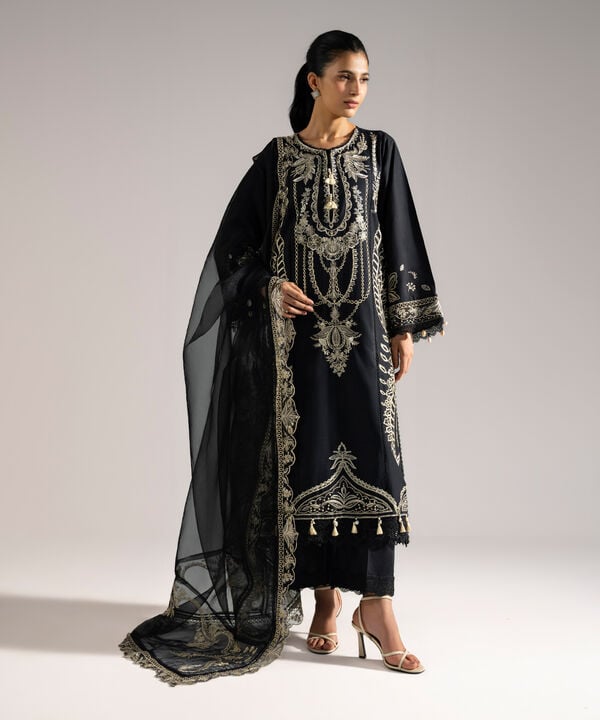 3 Piece - Embroidered Crosshatch Suit