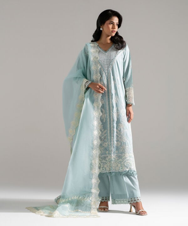 3 Piece - Embroidered Crosshatch Suit