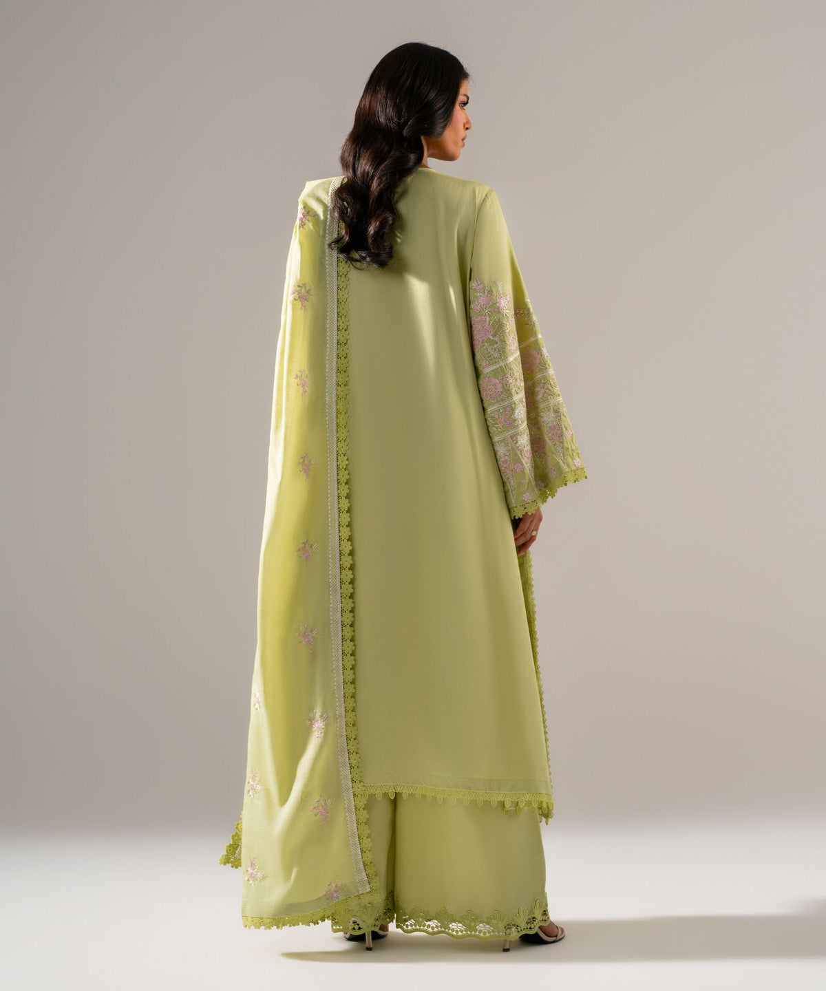 3 Piece - Embroidered Cotton Satin Suit PEW26WMV1011