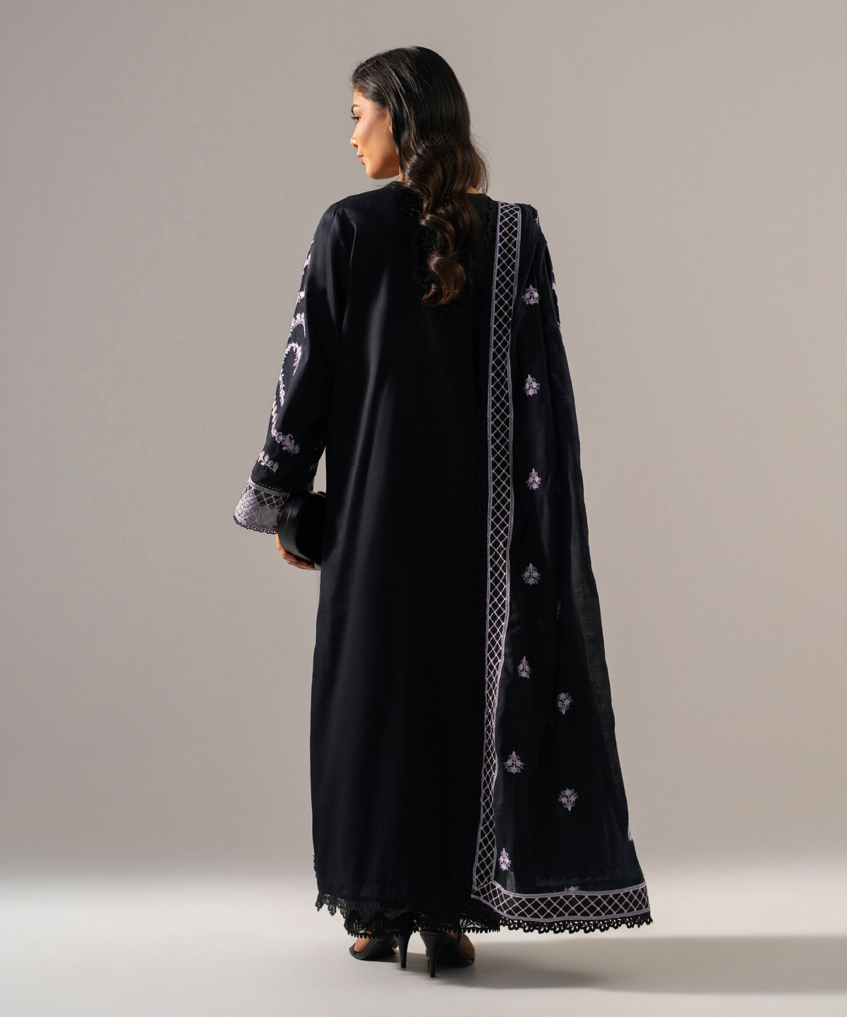 3 Piece - Embroidered Cotton Satin Suit PEW26WMV1012