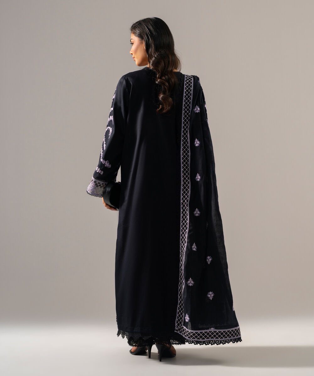 3 Piece - Embroidered Cotton Satin Suit PEW26WMV1012