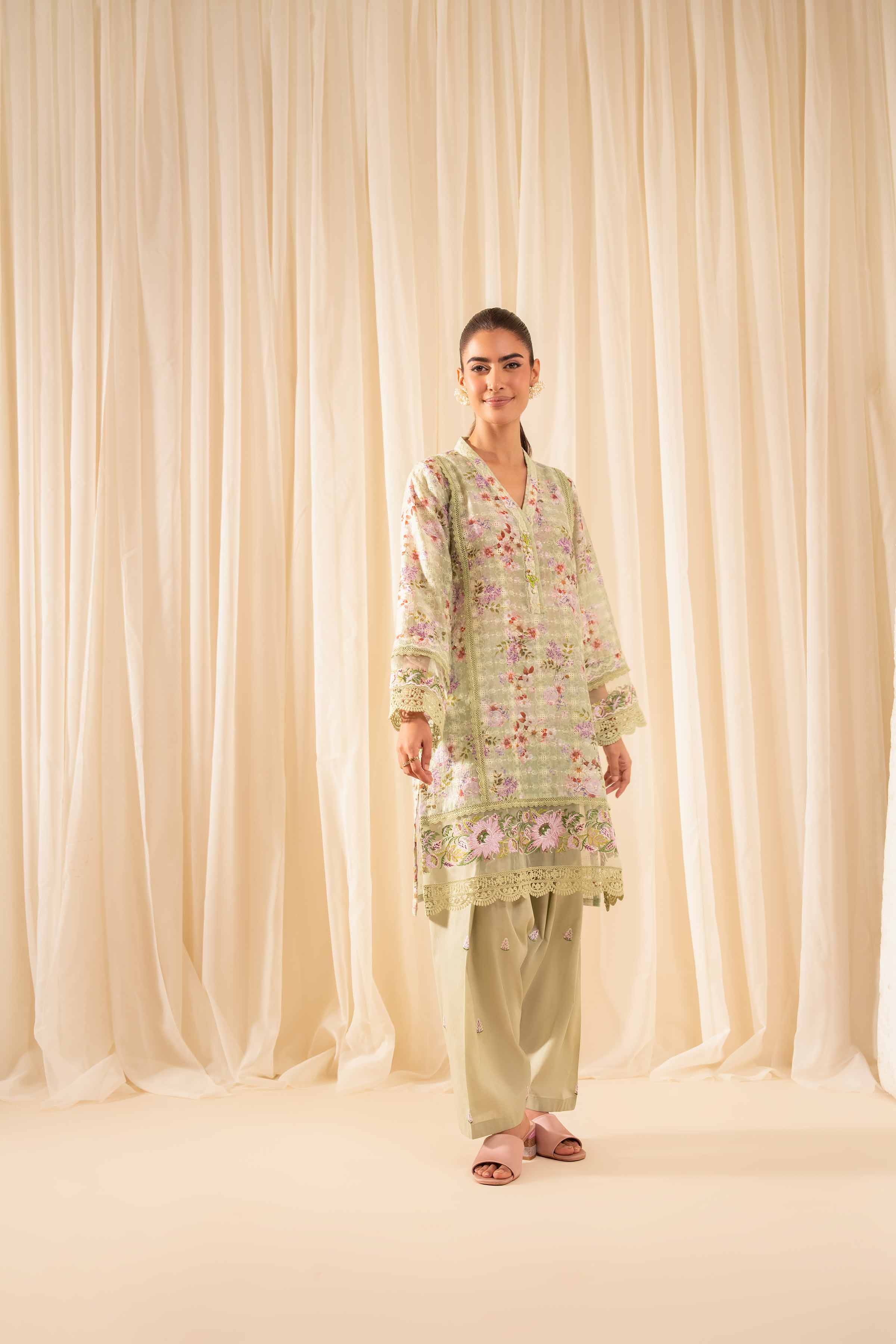 2 Piece - Printed Embroidered Suit - PFE25-34