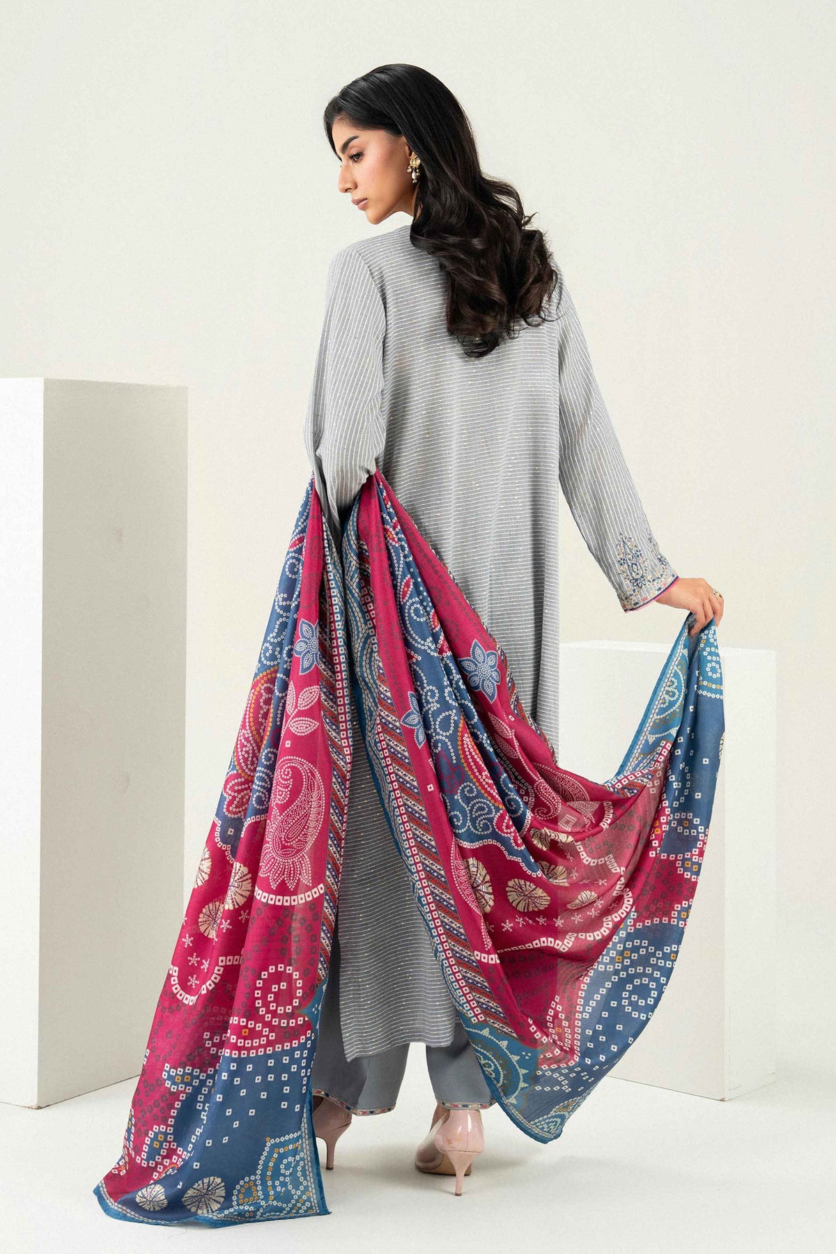 3 Piece - Printed Embroidered Suit - PFE26-46