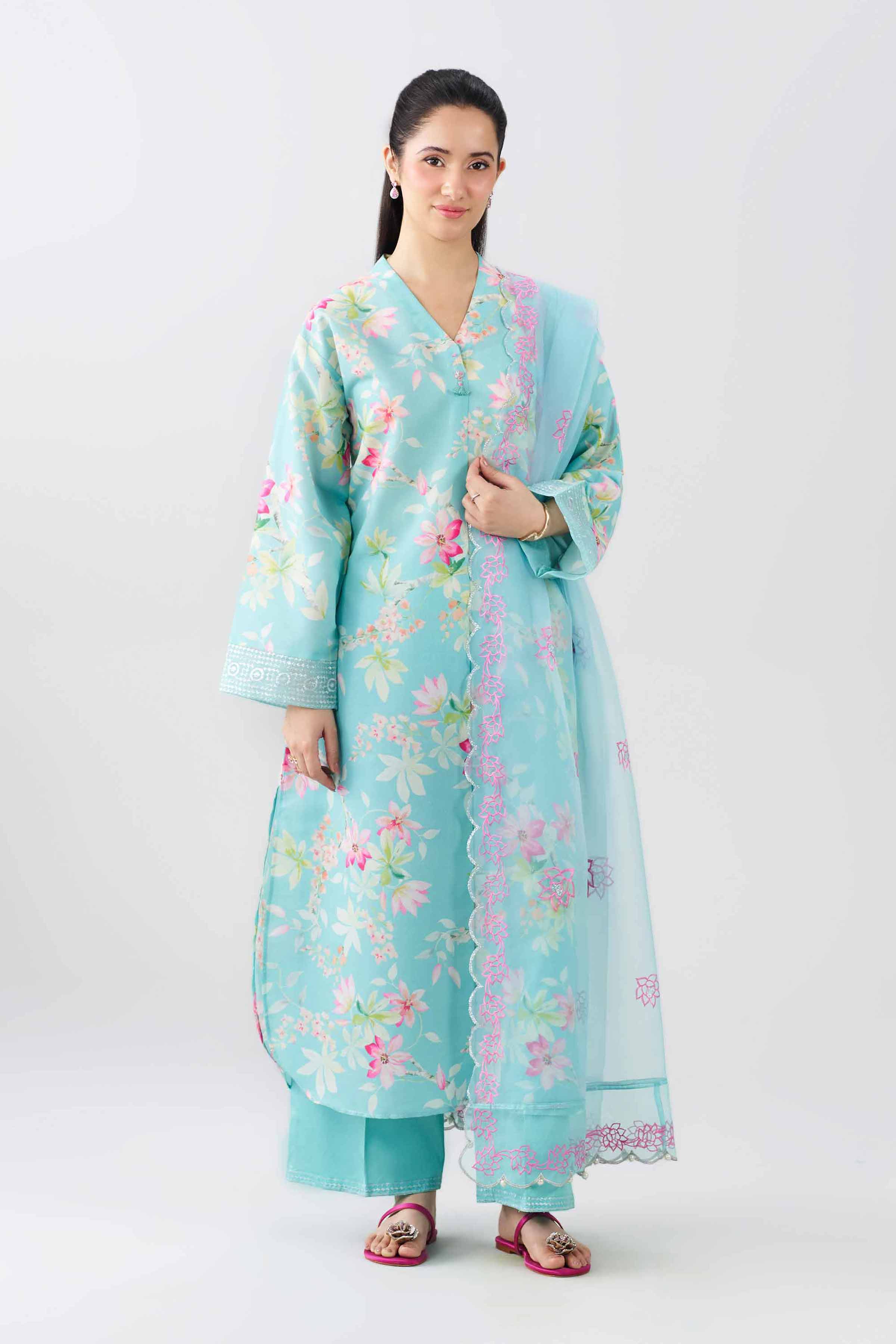3 Piece - Printed Embroidered Suit - PFE26-59
