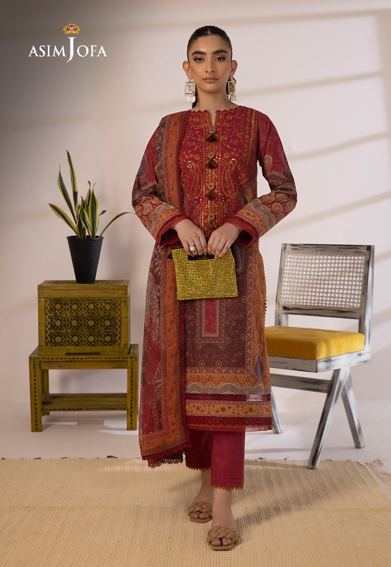 AJBPD-15 Designers Stitched EMBROIDERED CAMBRIC 3 PCS
