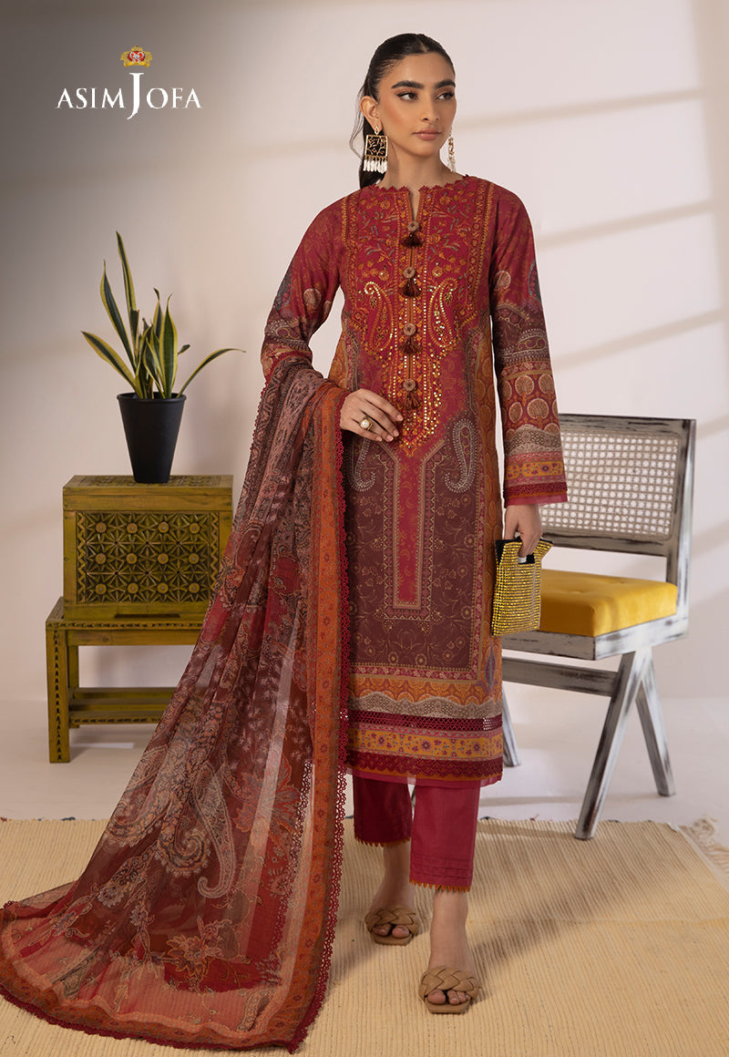 AJBPD-15 Designers Stitched EMBROIDERED CAMBRIC 3 PCS