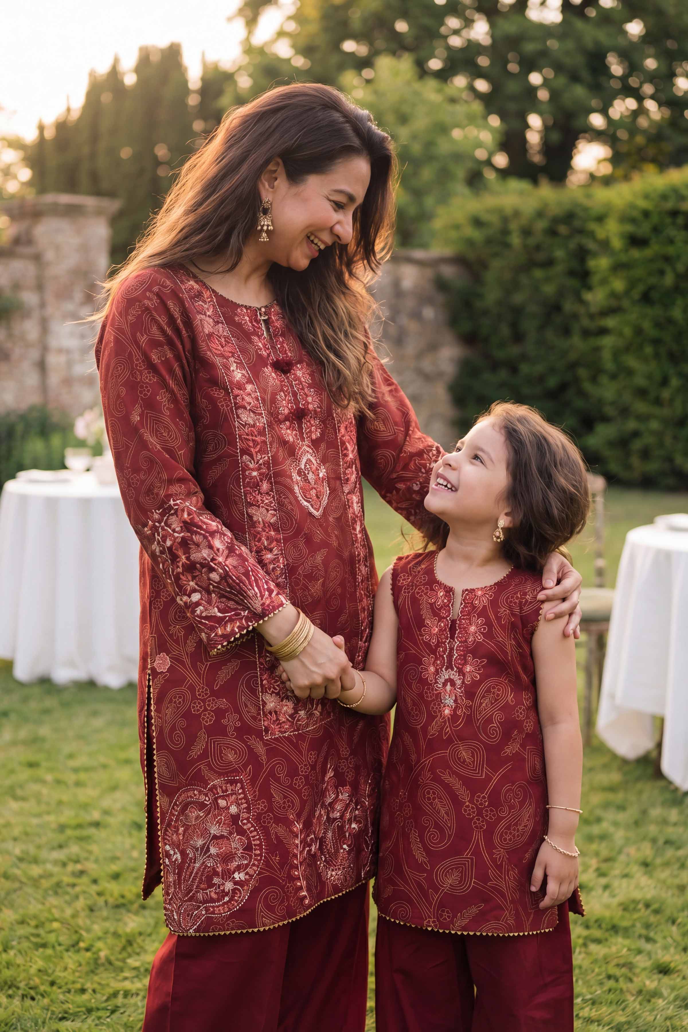 2 Piece - Printed Embroidered Suit - PMD26-01 D