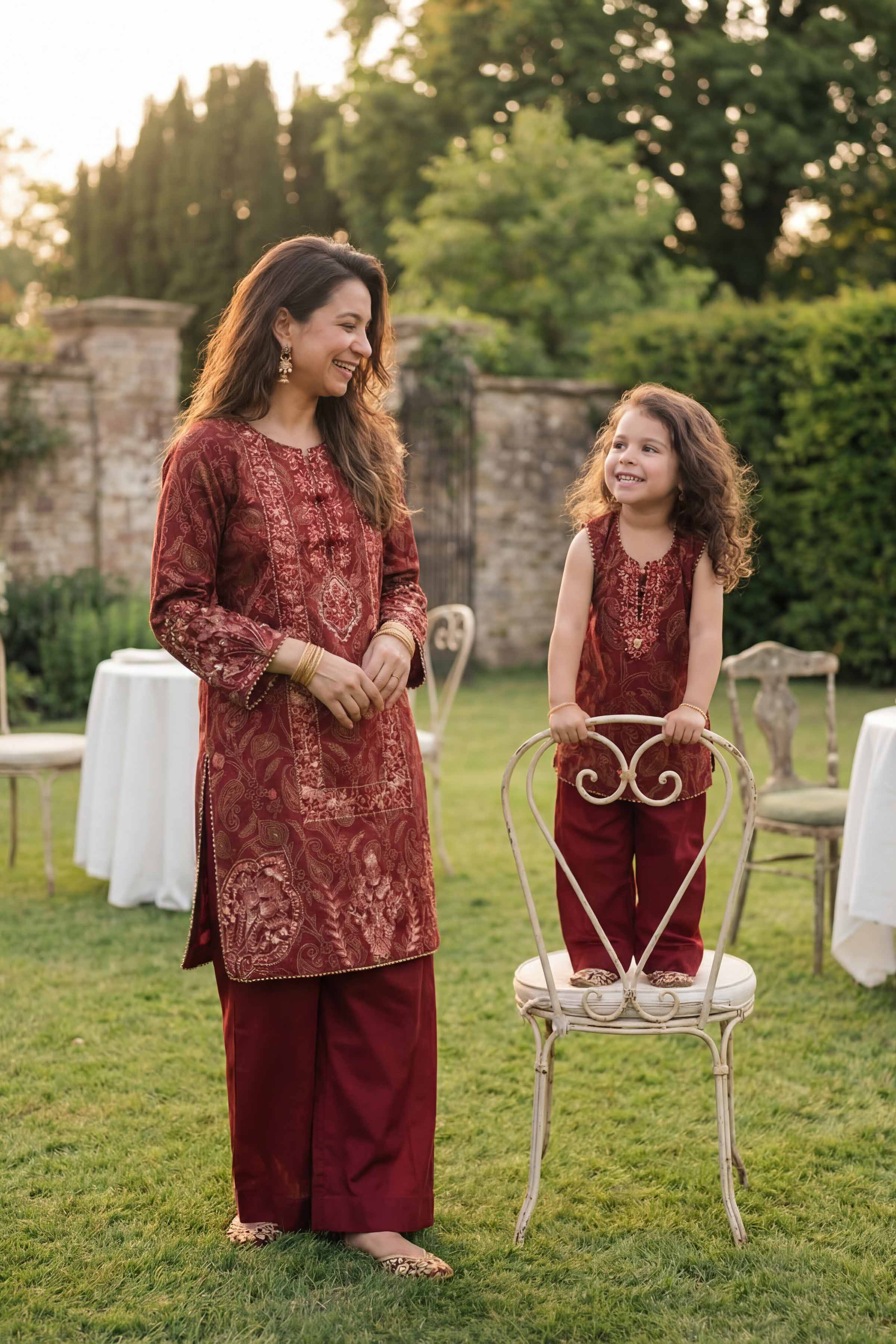 2 Piece - Printed Embroidered Suit - PMD26-01 D