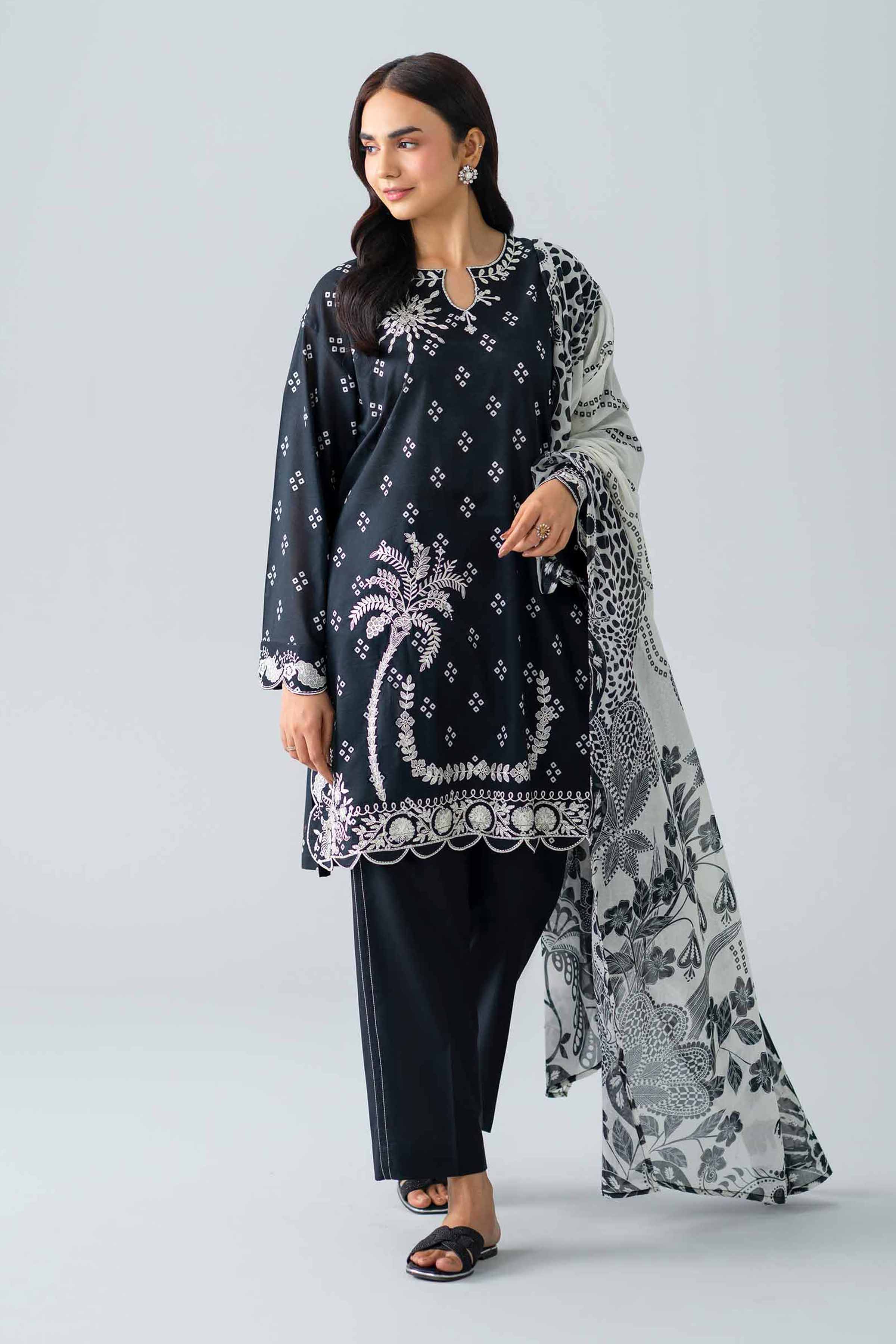 3 Piece - Printed Embroidered Suit - Pms26-06